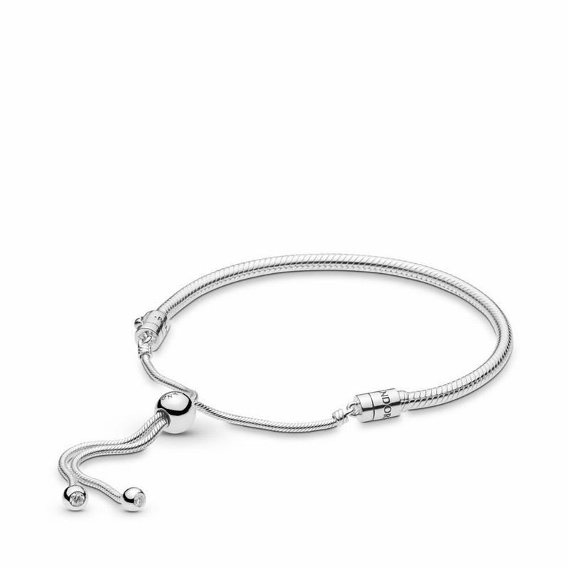 Pandora Moments Snake Chain Slider Bracelet - Sterling Silver/Silicone/Cubic Zirconia - Canada | GT2